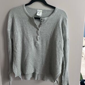 Aerie Gray Crew Neck Waffle Sweater Soft Knit Casual, Size XS